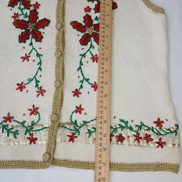 Designers Originals Studio Joy PM Ivory Knit Poinsettia Christmas Sweater Vest - Picture 4 of 6